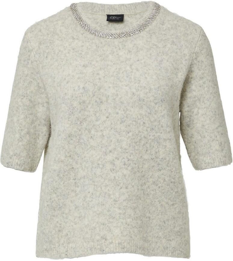 S.Oliver BLACK LABEL Gebreide trui halve mouw met glitterstenen bezette ronde hals