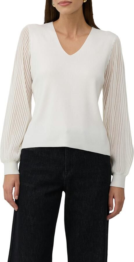 S.Oliver BLACK LABEL Regular fit pullover van viscosemix met semi-transparante mouwen - Foto 4