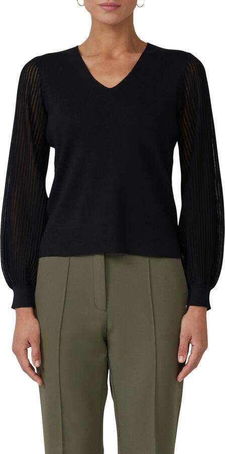 S.Oliver BLACK LABEL Regular fit pullover van viscosemix met semi-transparante mouwen - Foto 4