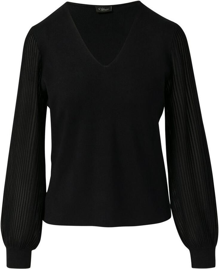 S.Oliver BLACK LABEL Regular fit pullover van viscosemix met semi-transparante mouwen