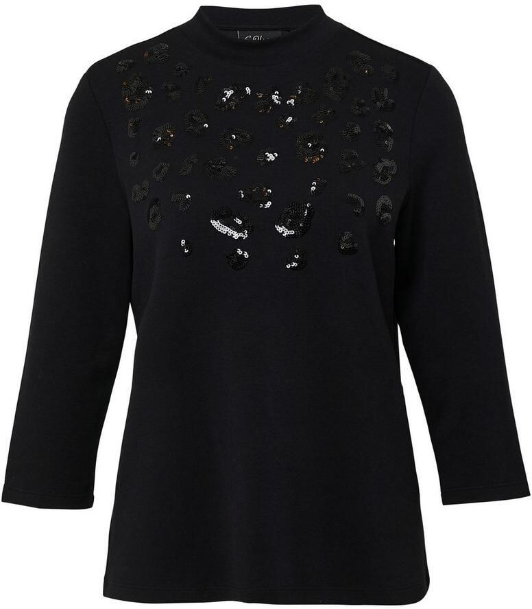S.Oliver BLACK LABEL Shirt met 3 4 mouwen met pailletten en fijne hoge kraag