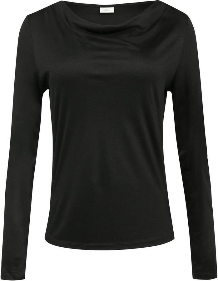 S.Oliver BLACK LABEL Regular fit shirt met lange mouwen van pure viscose met cascadehals