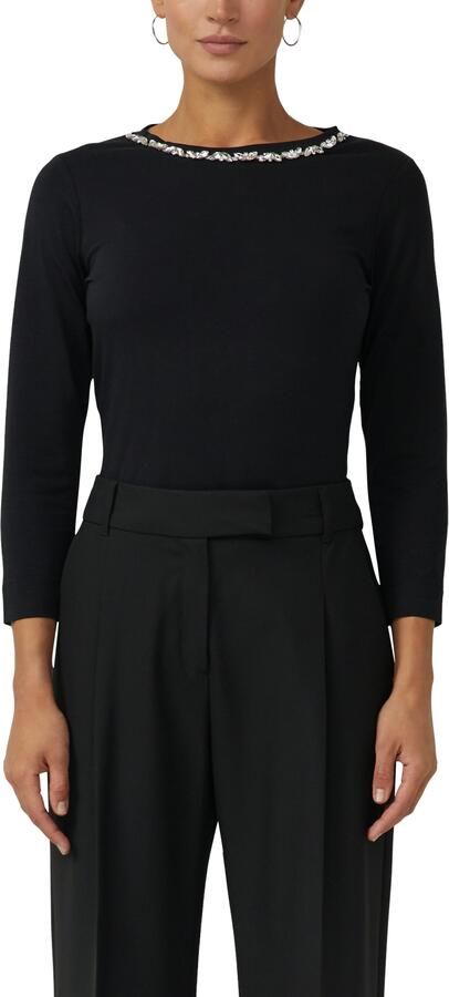 S.Oliver BLACK LABEL Shirt met lange mouwen met glinsterende stenen op de ronde hals - Foto 4