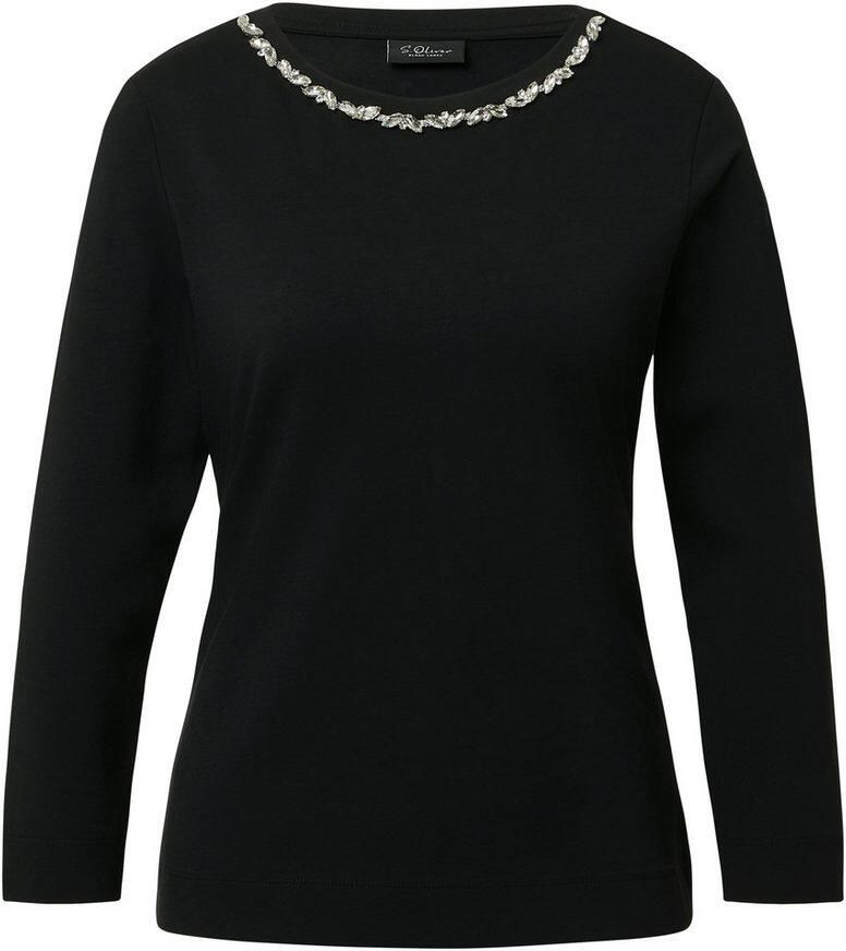 S.Oliver BLACK LABEL Shirt met lange mouwen met glinsterende stenen op de ronde hals