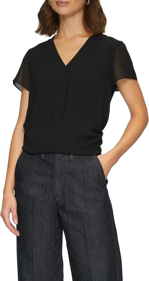 S.Oliver BLACK LABEL Shirtblouse in dubbel-laag-look en met v-halslijn - Foto 6