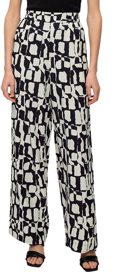 S.Oliver BLACK LABEL high waist straight fit broek met grafische print zwart gebroken wit - Foto 4