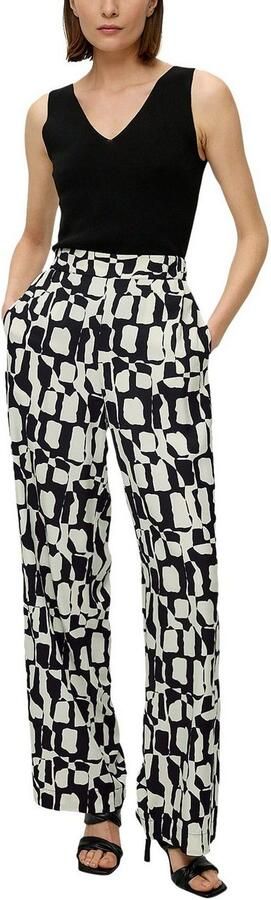 S.Oliver BLACK LABEL high waist straight fit broek met grafische print zwart gebroken wit - Foto 3