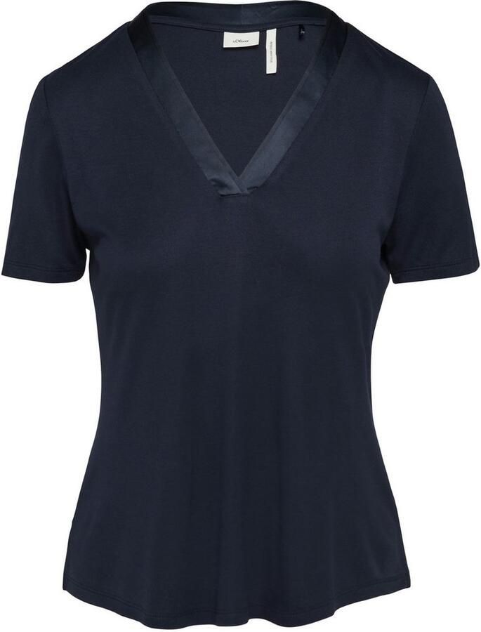 S.Oliver BLACK LABEL Regular fit T-shirt van viscosemix met satijnen hals