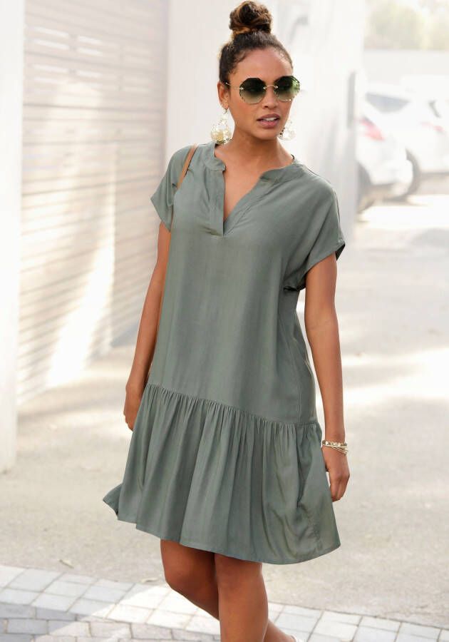 s.Oliver RED LABEL Beachwear Blousejurk met volants op de rok tuniekjurk zomerjurk basic