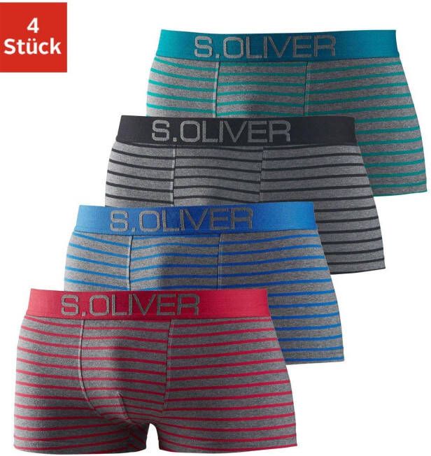S.Oliver RED LABEL Beachwear Boxershort in hipstermodel met contrastkleurige weefband (set 4 stuks)