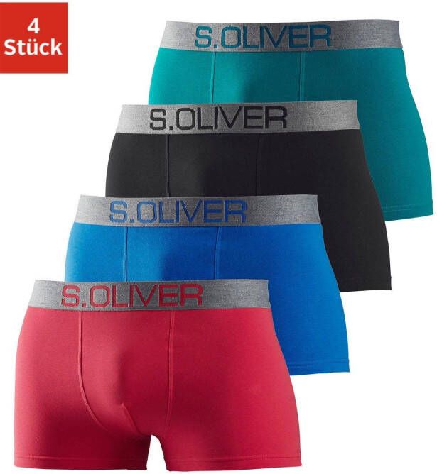 S.Oliver RED LABEL Beachwear Boxershort met contrastkleurige weefband (set 4 stuks)
