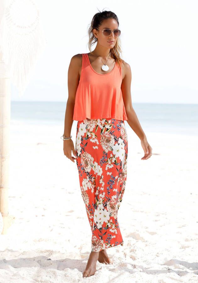 S.Oliver RED LABEL Beachwear Maxi-jurk gelaagde look bloemenprint zomerjurk strandjurk