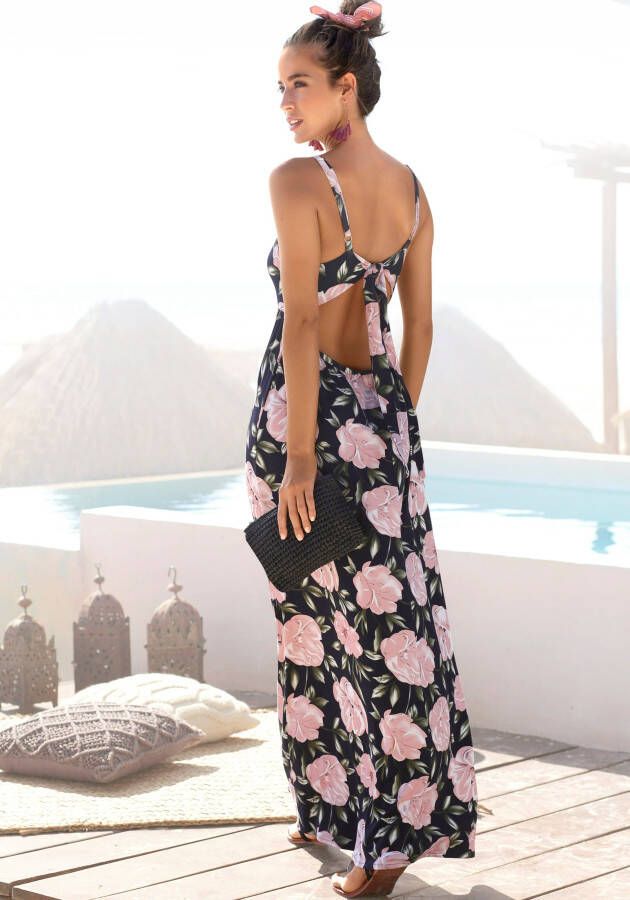 S.Oliver RED LABEL Beachwear Maxi-jurk met laag uitgesneden rug zomerjurk met all-over print strandjurk