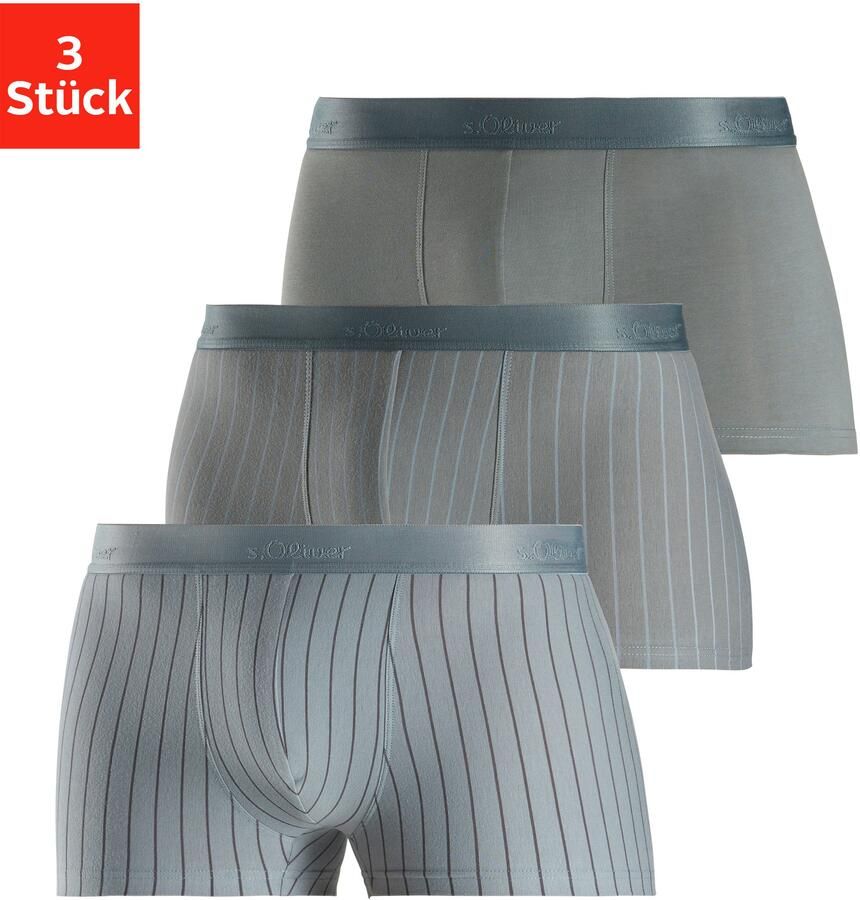 S.Oliver RED LABEL Beachwear Boxershort voor heren in strepen en uni van katoenmix (set 3 stuks) - Foto 5