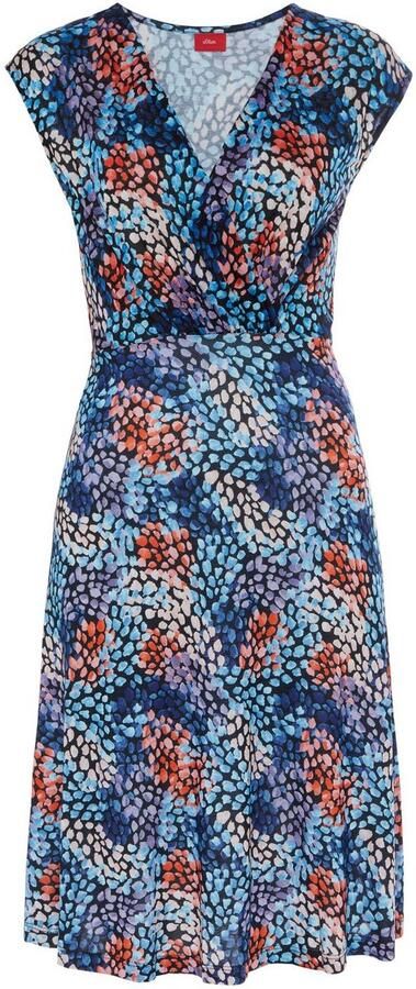 S.Oliver RED LABEL Beachwear Jerseyjurk met all-over print en v-hals zomerjurk met wikkellook - Foto 4