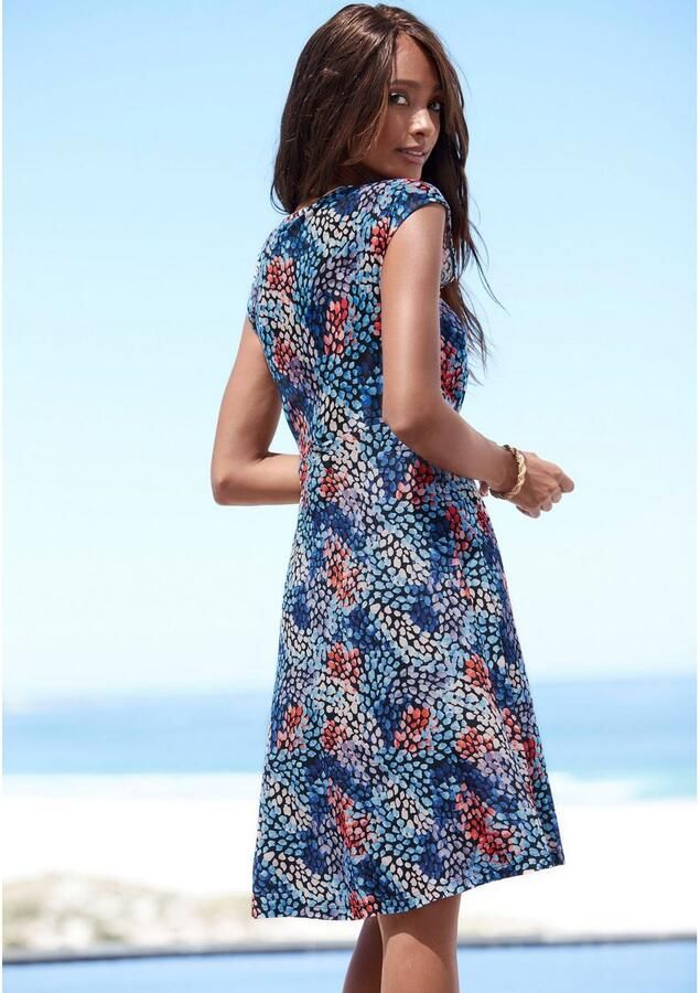 S.Oliver RED LABEL Beachwear Jerseyjurk met all-over print en v-hals zomerjurk met wikkellook - Foto 3