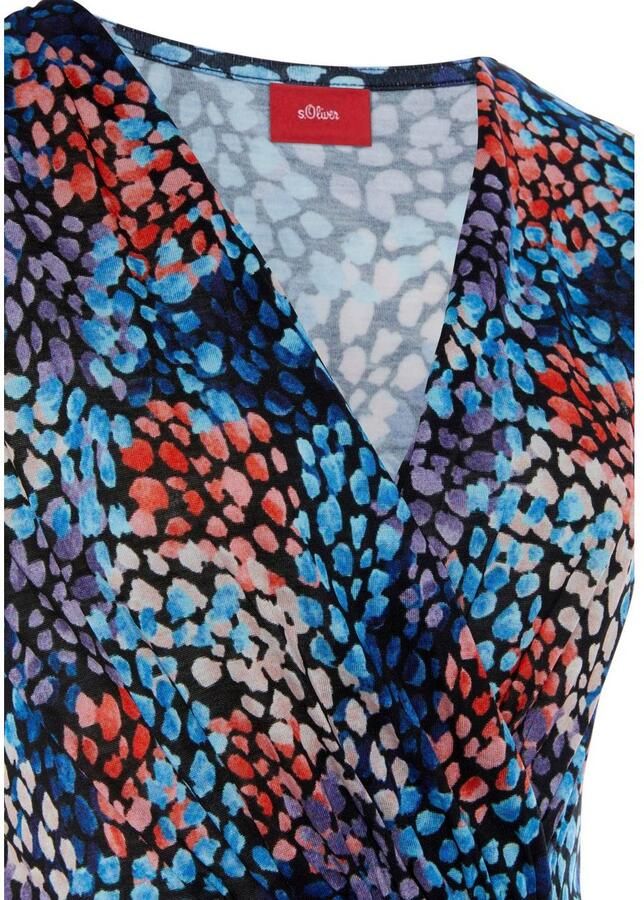S.Oliver RED LABEL Beachwear Jerseyjurk met all-over print en v-hals zomerjurk met wikkellook