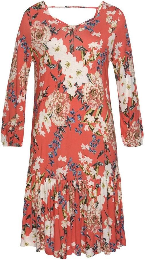 S.Oliver RED LABEL Beachwear Jerseyjurk met bloemenprint en rok met volants 3 4 mouwen zomerjurk strandjurk - Foto 4