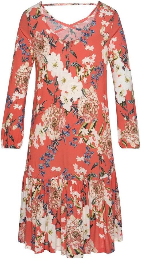 S.Oliver RED LABEL Beachwear Jerseyjurk met bloemenprint en rok met volants 3 4 mouwen zomerjurk strandjurk - Foto 5