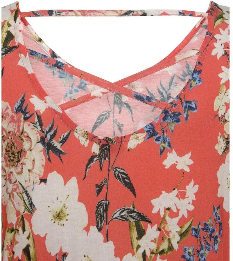 S.Oliver RED LABEL Beachwear Jerseyjurk met bloemenprint en rok met volants 3 4 mouwen zomerjurk strandjurk