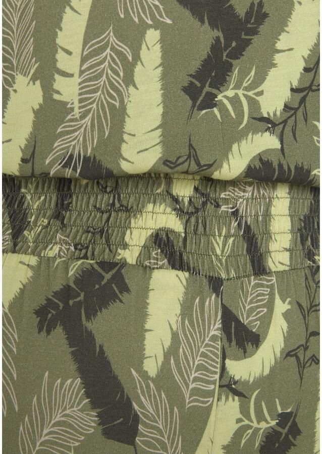 S.Oliver RED LABEL Beachwear Jumpsuit met bladerenprint en brede smockinzet zomerse jumpsuit