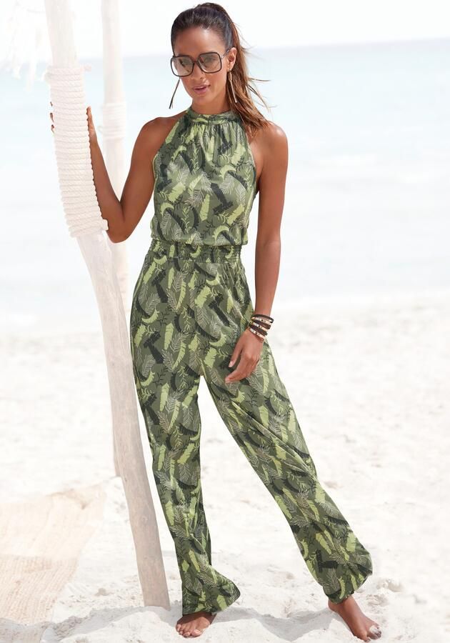 S.Oliver RED LABEL Beachwear Jumpsuit met bladerenprint en brede smockinzet zomerse jumpsuit - Foto 3