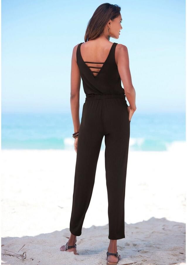 S.Oliver RED LABEL Beachwear Jumpsuit met versierde halslijn elastische jumpsuit met zakken