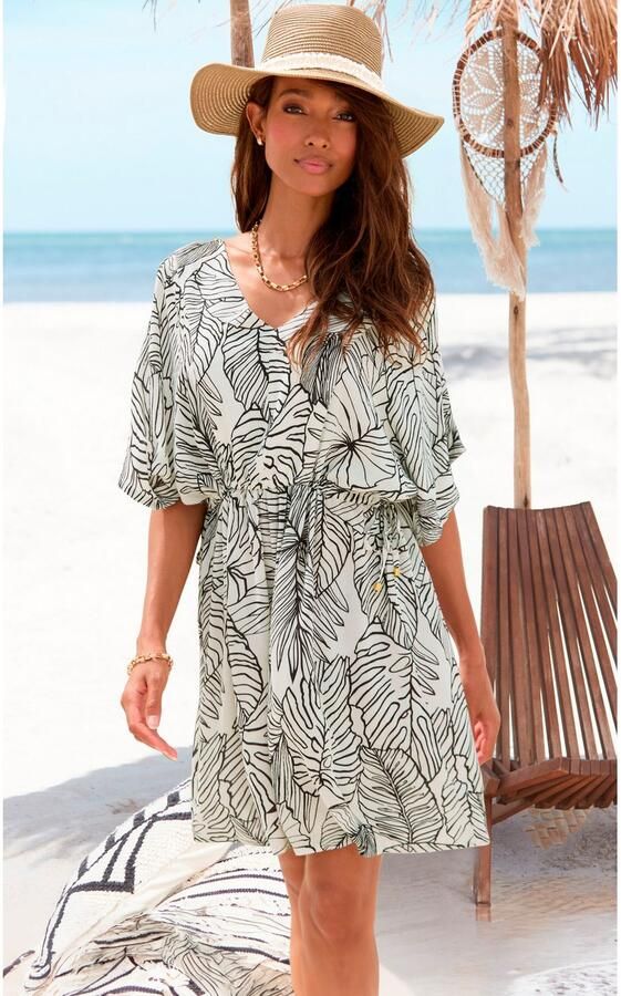 S.Oliver RED LABEL Beachwear Lange tuniek van gekreppte viscose korte zomerjurk blousejurk taillierbaar - Foto 5