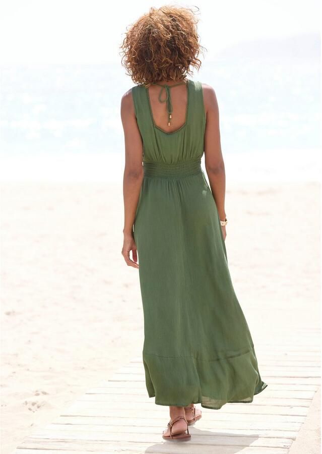 S.Oliver RED LABEL Beachwear Maxi-jurk gemaakt van crêpe viscose met striksluiting in de hals zomerjurk strandjurk - Foto 6