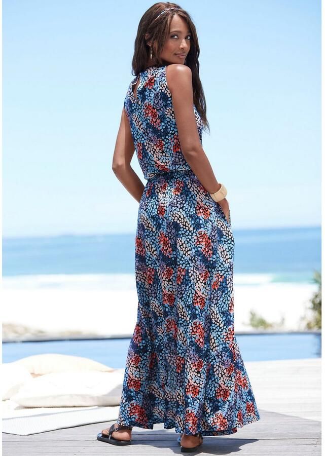 S.Oliver RED LABEL Beachwear Maxi-jurk met stippenprint en split zachte jersey jurk zomerjurk