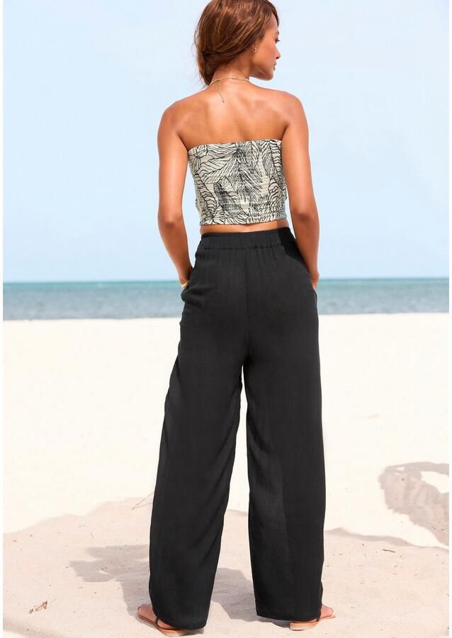 S.Oliver RED LABEL Beachwear Palazzobroek met brede elastische band en zakken luchtige stofbroek van crepe-kwaliteit - Foto 4