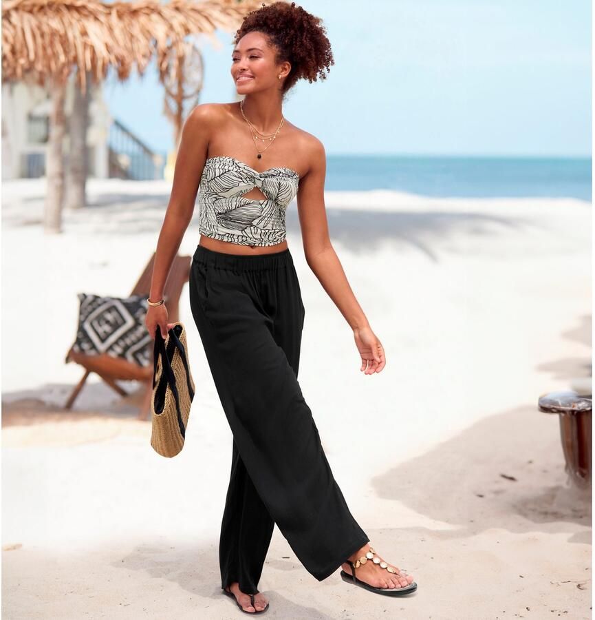 S.Oliver RED LABEL Beachwear Palazzobroek met brede elastische band en zakken luchtige stofbroek van crepe-kwaliteit