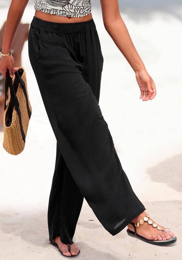 S.Oliver RED LABEL Beachwear Palazzobroek met brede elastische band en zakken luchtige stofbroek van crepe-kwaliteit - Foto 5