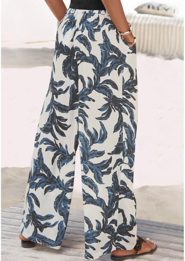 S.Oliver RED LABEL Beachwear Palazzobroek van crêpe viscose met all-over print en zakken stoffen broek