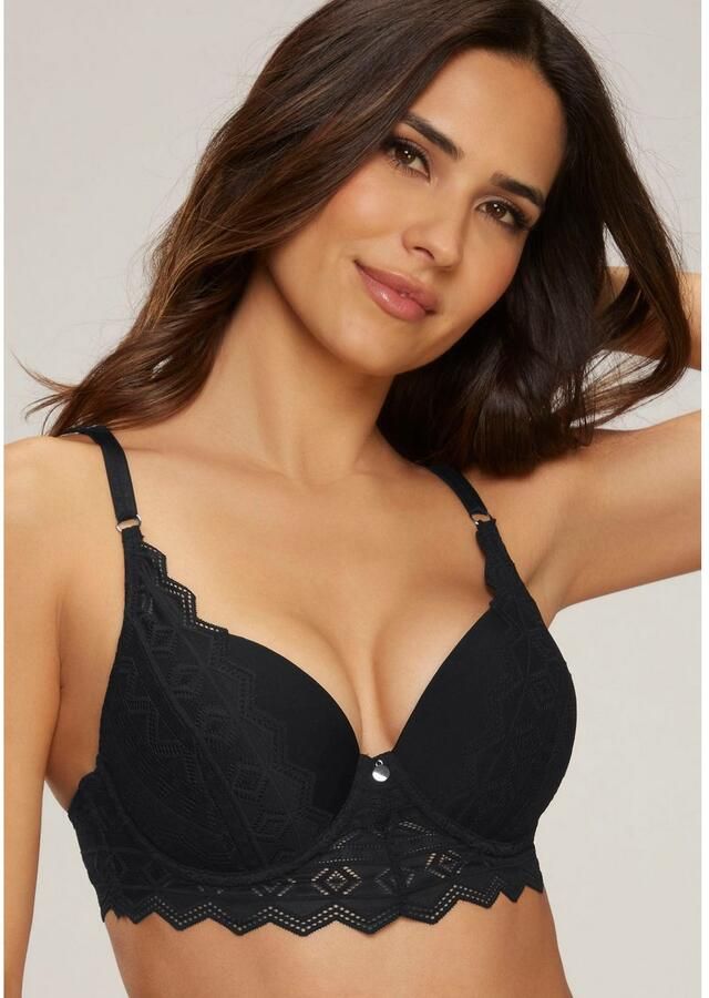 S.Oliver RED LABEL Beachwear Push-up-bh Romane met beugel en grafische kant in transparante look lingerie