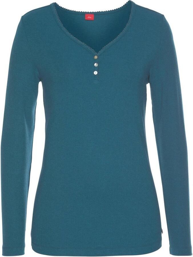 S.Oliver RED LABEL Beachwear Pyjama top van geribbelde stof met sierknopsluiting