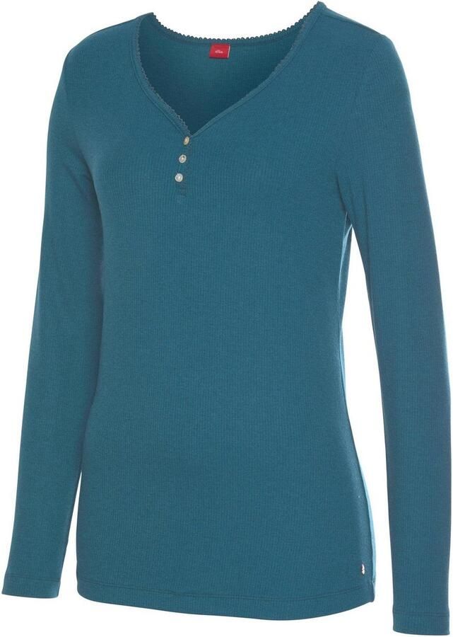 S.Oliver RED LABEL Beachwear Pyjama top van geribbelde stof met sierknopsluiting - Foto 3