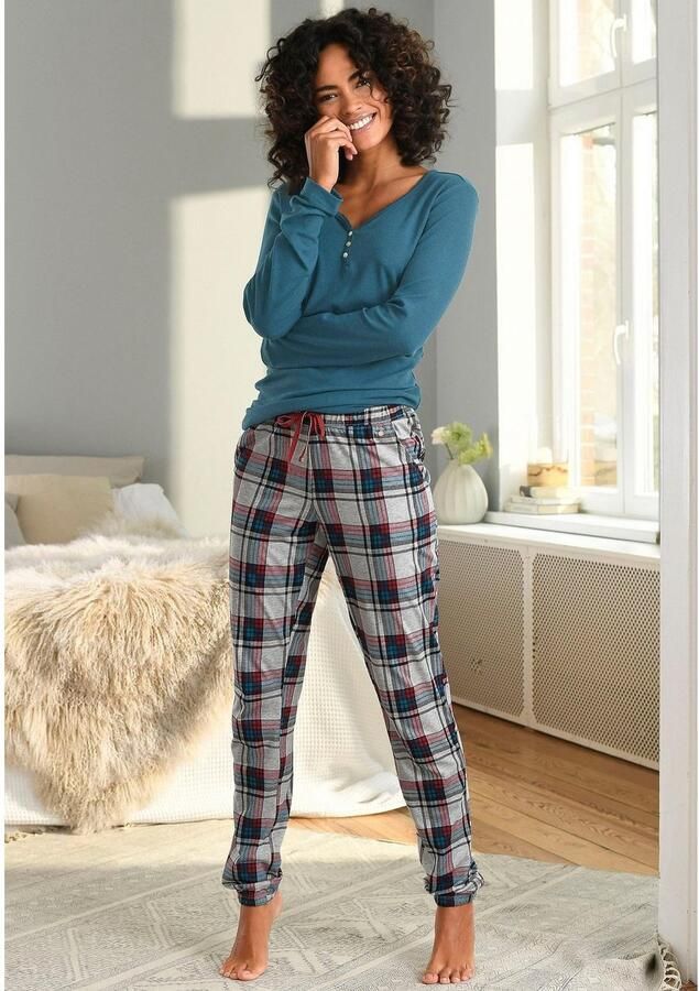 S.Oliver RED LABEL Beachwear Pyjamabroek met motief all-over en contrastkleurige koord - Foto 3