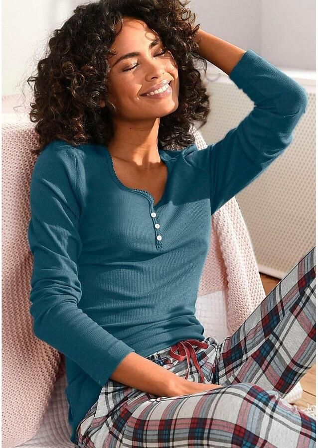 S.Oliver RED LABEL Beachwear Pyjama top van geribbelde stof met sierknopsluiting - Foto 6