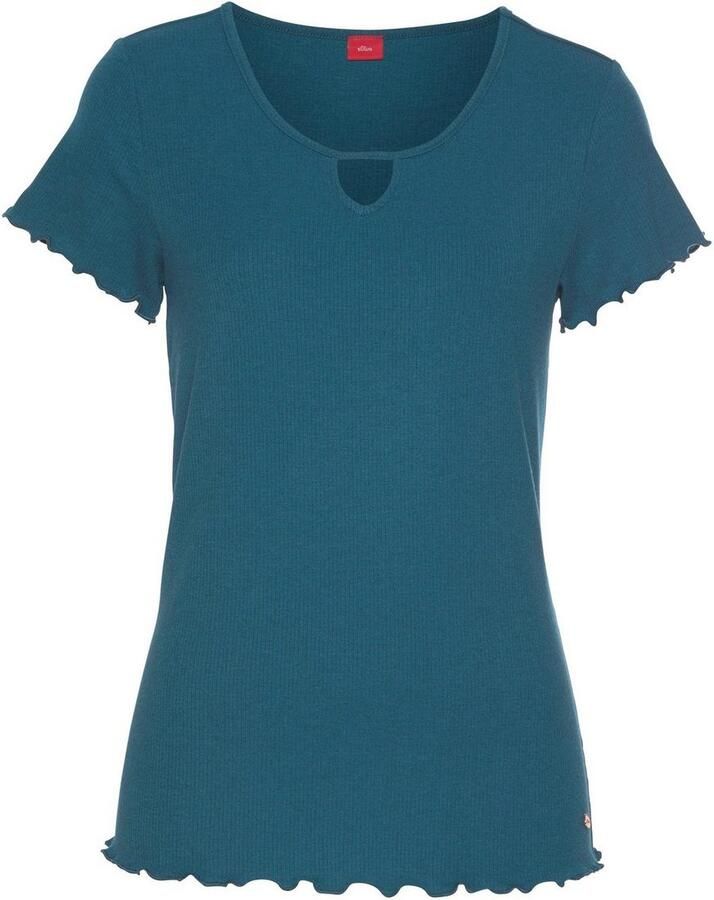 S.Oliver RED LABEL Beachwear Pyjama top van geribde stof met rimpelrandjes