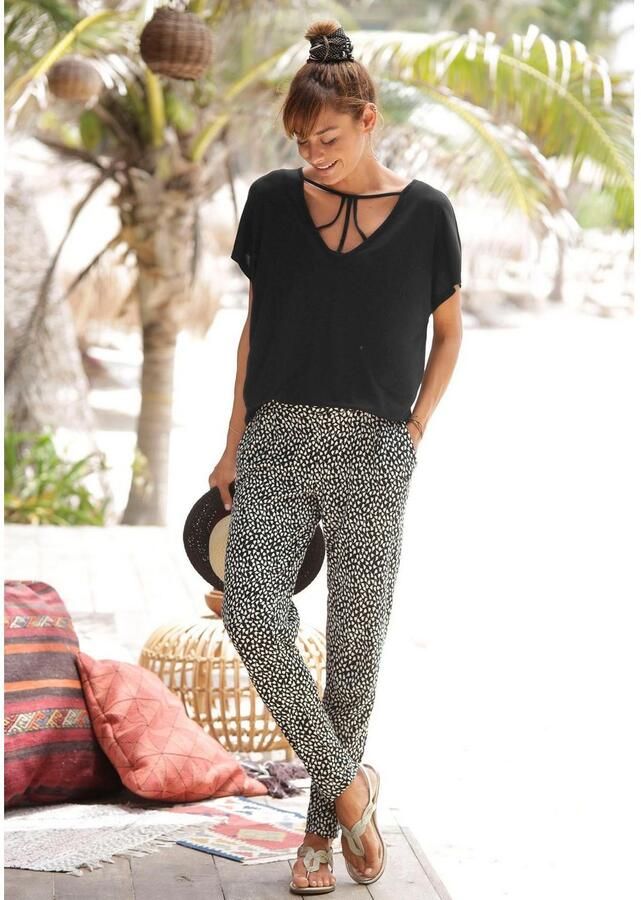 S.Oliver RED LABEL Beachwear Strandbroek met bloemenprint en zakken lichtgewicht jersey broek