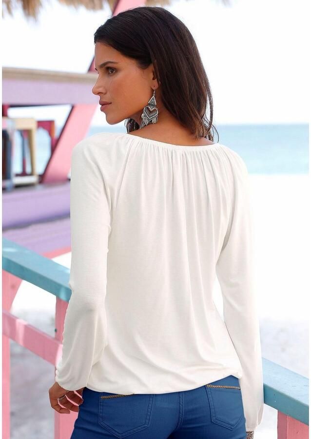 S.Oliver RED LABEL Beachwear Strandshirt met striklint bij de halslijn losse pasvorm boho-stijl - Foto 3