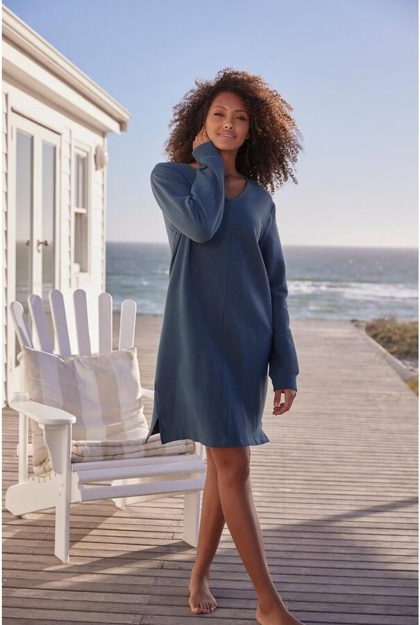 S.Oliver RED LABEL Beachwear Sweatjurk met lange mouwen in geribde stof Langarm jurk van ribkwaliteit met deelnaad loungewear - Foto 3