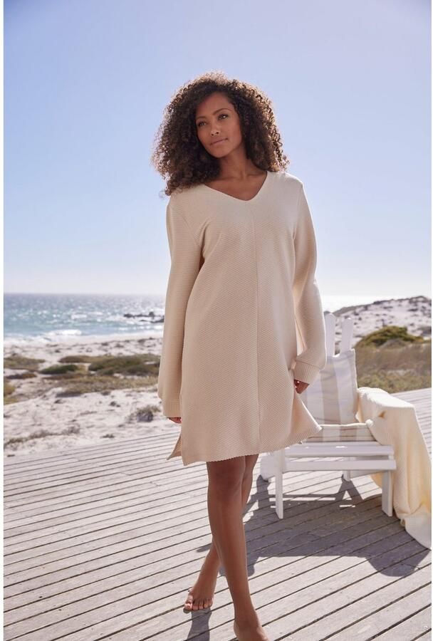 S.Oliver RED LABEL Beachwear Sweatjurk met lange mouwen in geribde stof Langarm jurk van ribkwaliteit met deelnaad loungewear - Foto 3