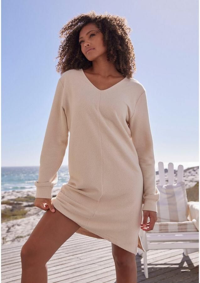 S.Oliver RED LABEL Beachwear Sweatjurk met lange mouwen in geribde stof Langarm jurk van ribkwaliteit met deelnaad loungewear