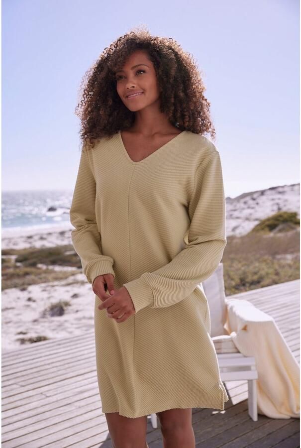 S.Oliver RED LABEL Beachwear Sweatjurk met lange mouwen in geribde stof Langarm jurk van ribkwaliteit met deelnaad loungewear - Foto 3