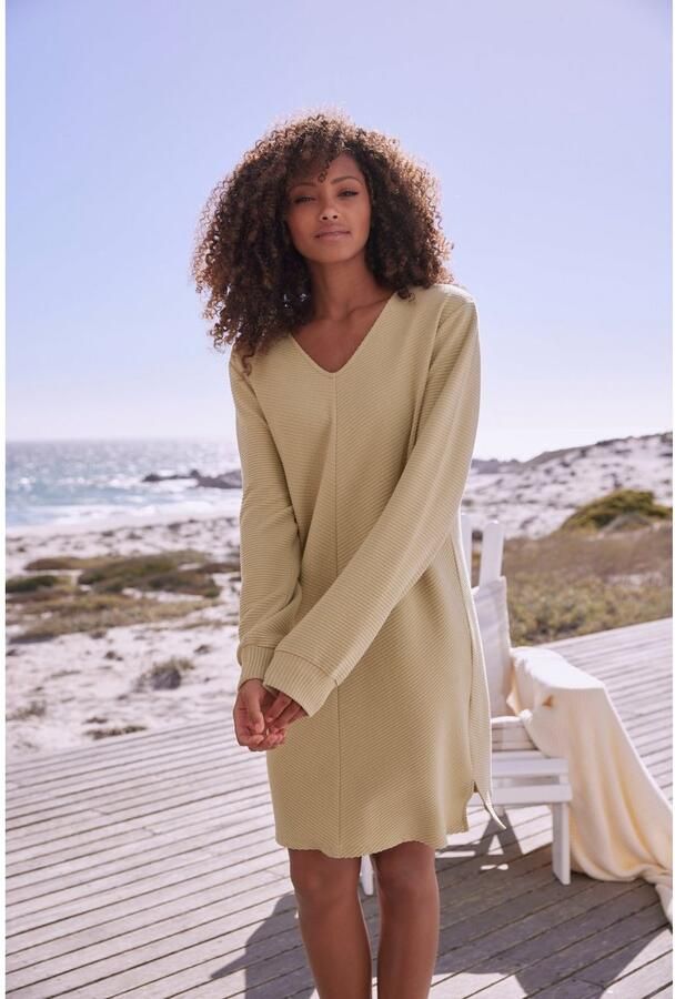 S.Oliver RED LABEL Beachwear Sweatjurk met lange mouwen in geribde stof Langarm jurk van ribkwaliteit met deelnaad loungewear - Foto 2