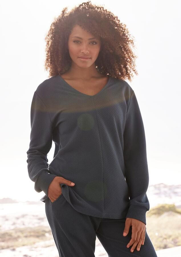 S.Oliver RED LABEL Beachwear Sweatshirt Shirt met lange mouwen en V-hals Langarmshirt met V-hals en zachte ribborden loungewear - Foto 6