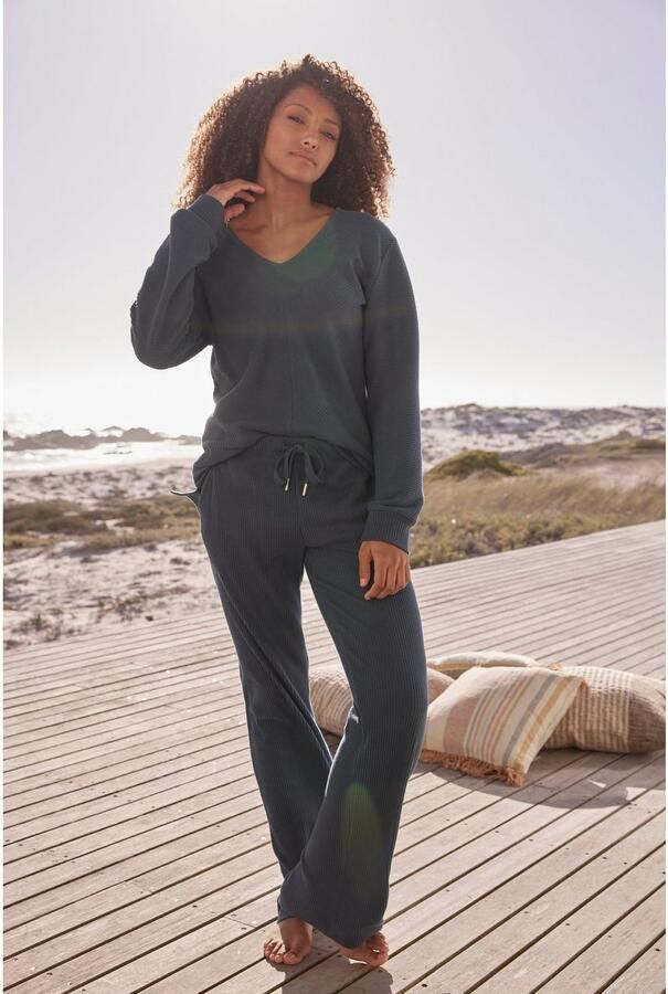 S.Oliver RED LABEL Beachwear Sweatshirt Shirt met lange mouwen en V-hals Langarmshirt met V-hals en zachte ribborden loungewear - Foto 5