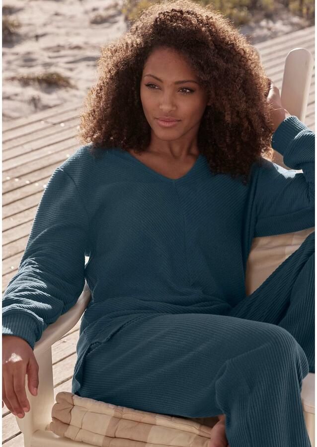 S.Oliver RED LABEL Beachwear Sweatshirt Shirt met lange mouwen en V-hals Langarmshirt met V-hals en zachte ribborden loungewear - Foto 3